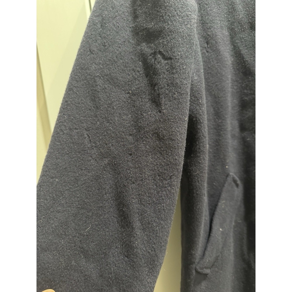 Vintage LL Bean Pea Coat Size 16 Navy Blue Wool Hooded Plaid Lining Made In USA - Picture 12 of 16
